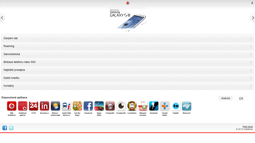 Mobilní web pro Vodafone