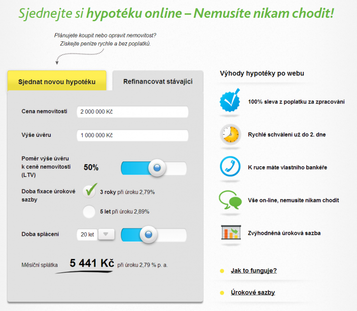 Hypotéka po webu Výřez z webu Hypotéka po webu